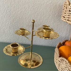 Gold Metal Candle Holder mid century